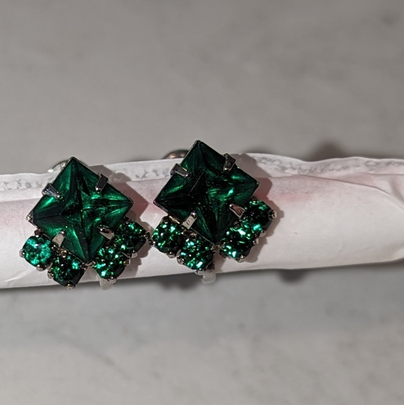 Vintage set emerald green bracelet and earrings - Picture 2 of 8